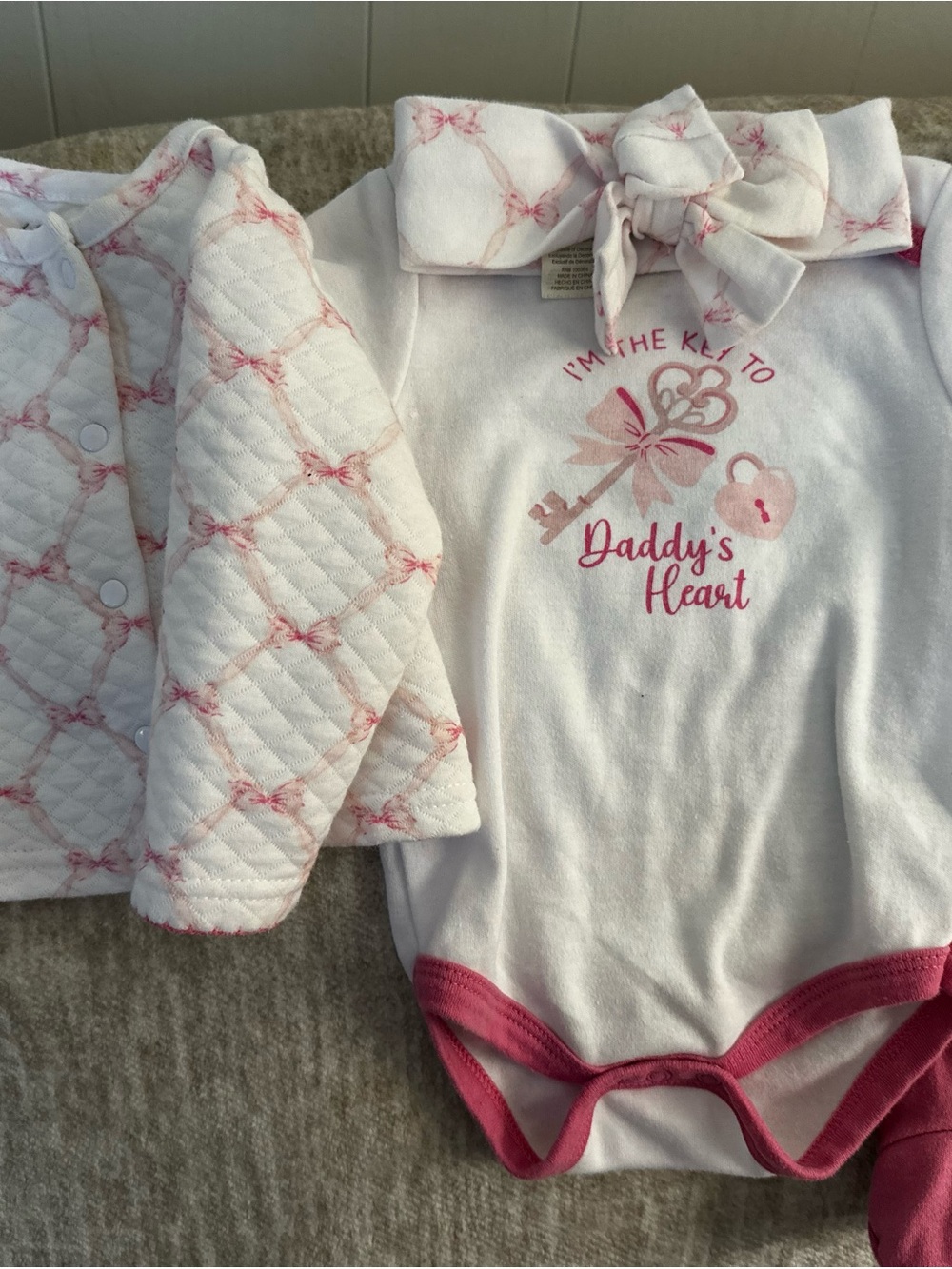 Baby Girls Pink Key-to-Heart Bodysuit & Quilted Jacket Set